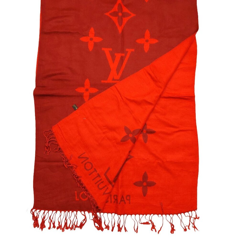 LOUIS VUITTON Reykjavik Burgundy & Red Reversible Scarf Shawl Wrap - Picture 4 of 6